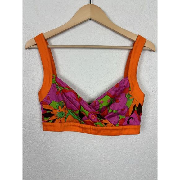 Mila Schon 100% Cotton Women’s Crop‎ Top Sz Small Floral Boho Festival Coachella - Picture 1 of 10